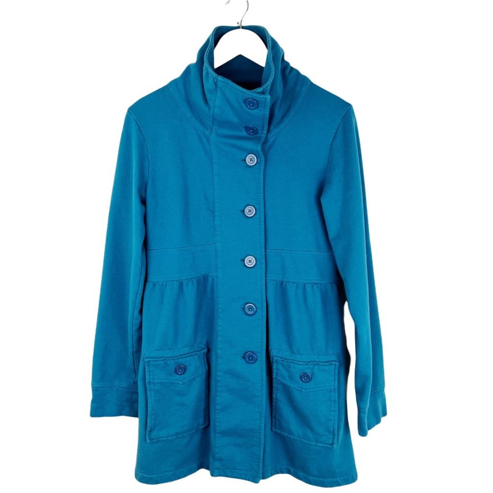 Prana Jacket Womens Medium Teal Blue Breathe Sylvie Peacoat Button Front Cozy